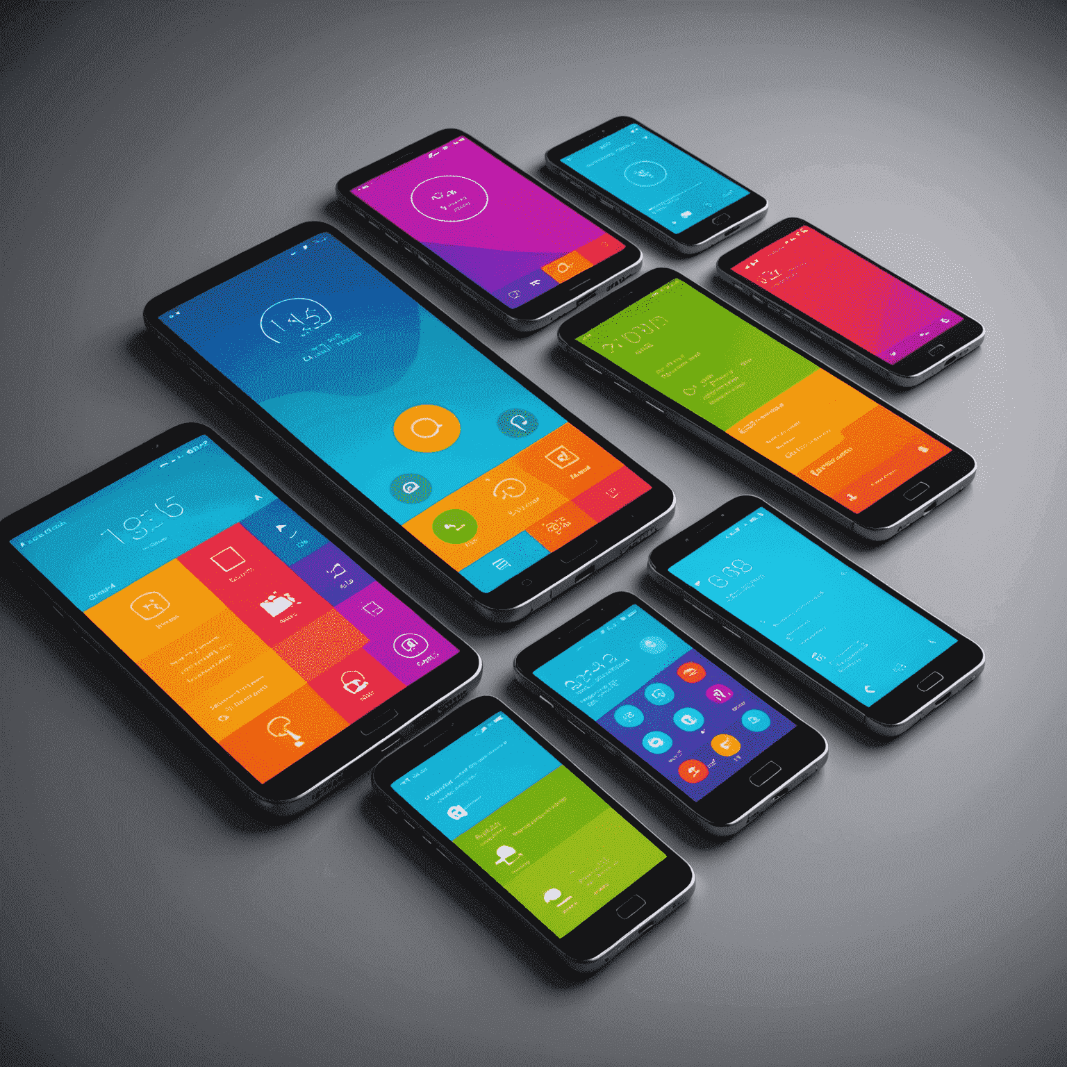 صورة توضيحية لواجهات مستخدم حديثة للهواتف المحمولة، تعرض تصميمات مبتكرة وألوان زاهية