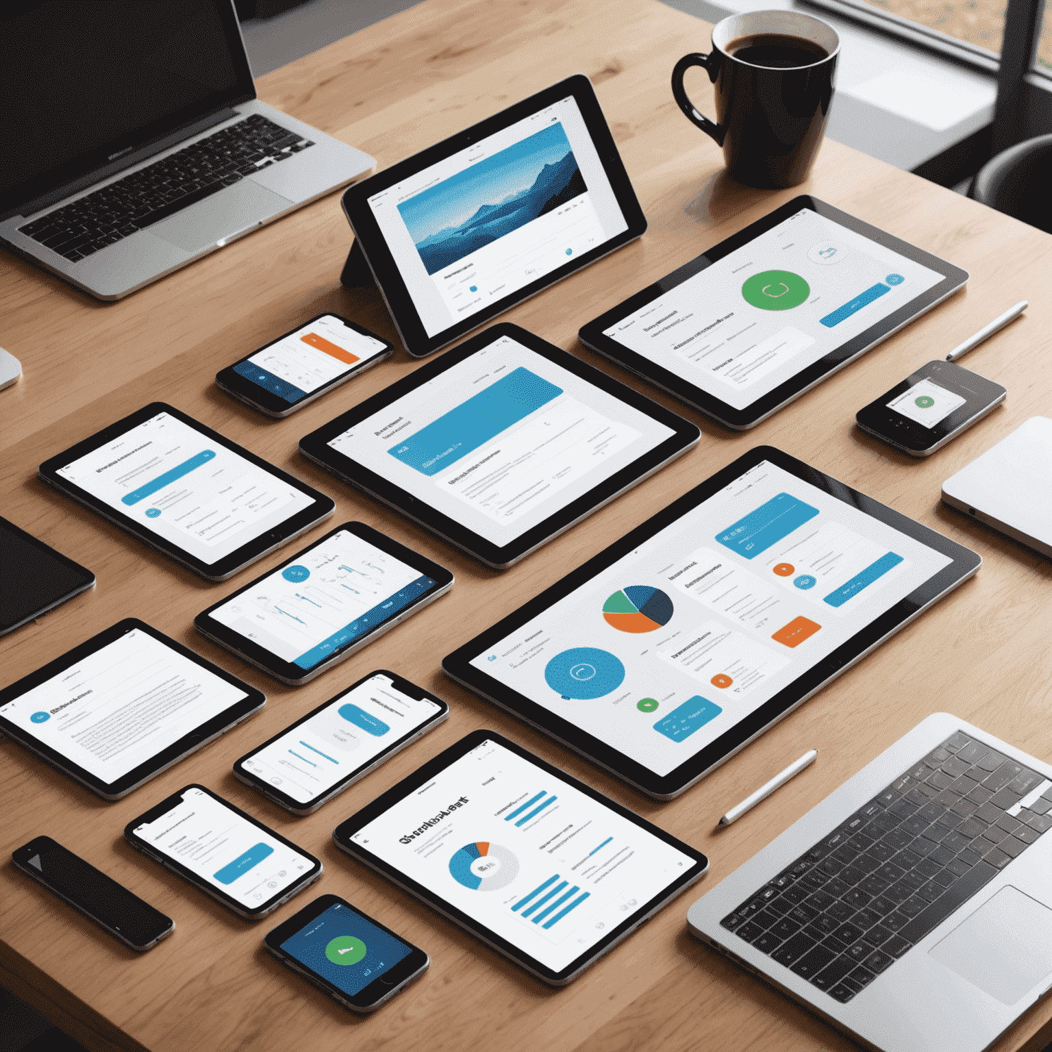 رسم توضيحي لواجهة مستخدم موحدة تعمل على أجهزة متعددة مثل الهواتف الذكية والأجهزة اللوحية وأجهزة الكمبيوتر المحمولة